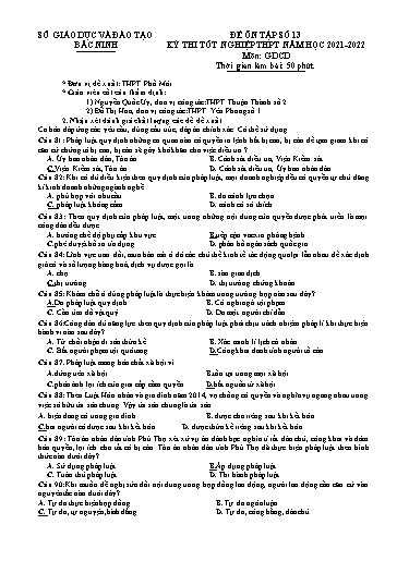 Đề ôn tập số 13 Kỳ thi TN THPT 2022 môn GDCD - Trường THPT Phố Mới (Có đáp án)