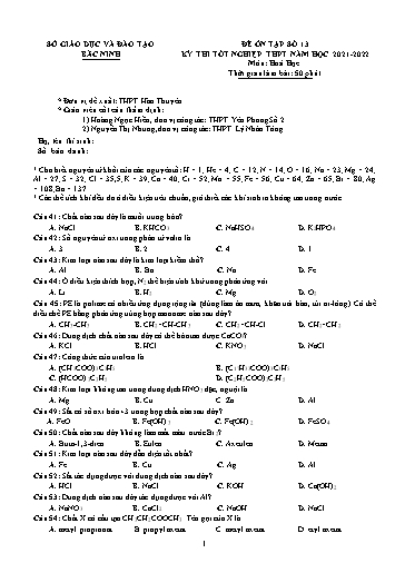 Đề ôn tập số 13 Kỳ thi TN THPT 2022 môn Hóa học - Trường THPT Hàn Thuyên (Có đáp án)