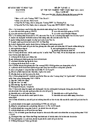 Đề ôn tập số 13 Kỳ thi TN THPT 2022 môn Lịch sử - Sở GD&ĐT Bắc Ninh (Có đáp án)