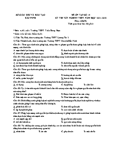 Đề ôn tập số 14 Kỳ thi TN THPT 2022 môn GDCD - Trường THPT Trần Hưng Đạo (Có đáp án)