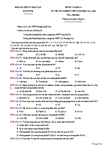 Đề ôn tập số 14 Kỳ thi TN THPT 2022 môn Hóa học - Trường THPT Hoàng Quốc Việt (Có đáp án)