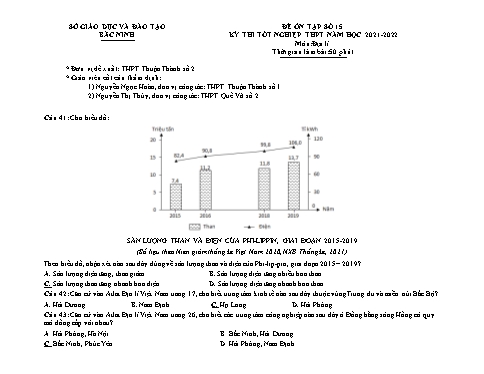 Đề ôn tập số 15 Kỳ thi TN THPT 2022 môn Địa lí - Sở GD&ĐT Bắc Ninh (Có đáp án)