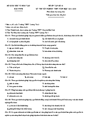 Đề ôn tập số 15 Kỳ thi TN THPT 2022 môn GDCD - Trường THPT Lương Tài 3 (Có đáp án)
