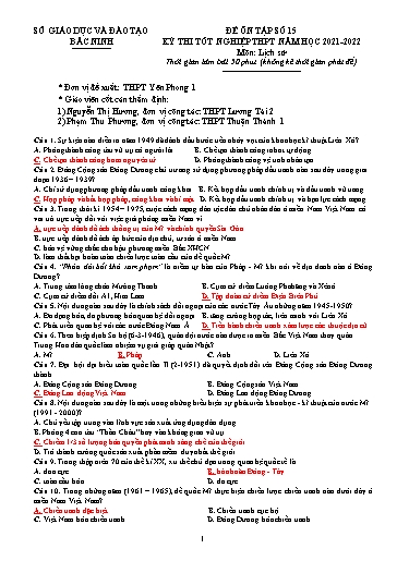 Đề ôn tập số 15 Kỳ thi TN THPT 2022 môn Lịch sử - Sở GD&ĐT Bắc Ninh (Có đáp án)