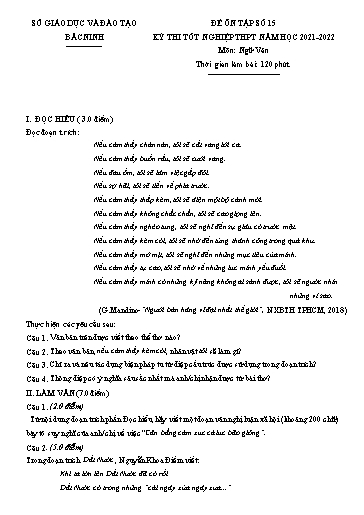 Đề ôn tập số 15 Kỳ thi TN THPT 2022 môn Ngữ văn - Sở GD&ĐT Bắc Ninh (Có đáp án)