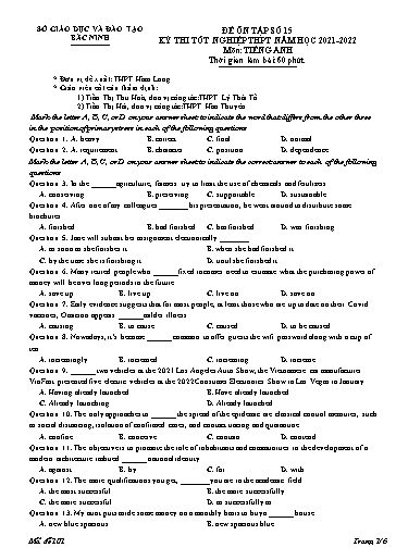 Đề ôn tập số 15 Kỳ thi TN THPT 2022 môn Tiếng Anh - Sở GD&ĐT Bắc Ninh