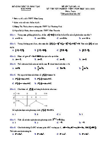 Đề ôn tập số 15 Kỳ thi TN THPT 2022 môn Toán - Trường THPT Hàm Long (Có đáp án)