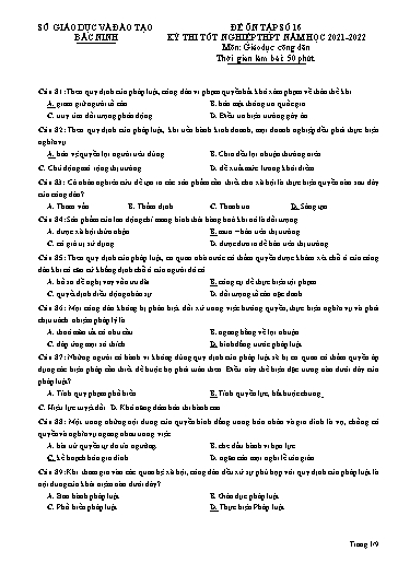 Đề ôn tập số 16 Kỳ thi TN THPT 2022 môn GDCD - Trường THPT Tiên Du số 1 (Có đáp án)