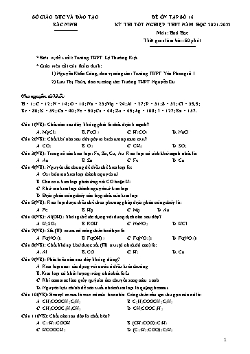 Đề ôn tập số 16 Kỳ thi TN THPT 2022 môn Hóa học - Trường THPT Lý Thường Kiệt (Có đáp án)
