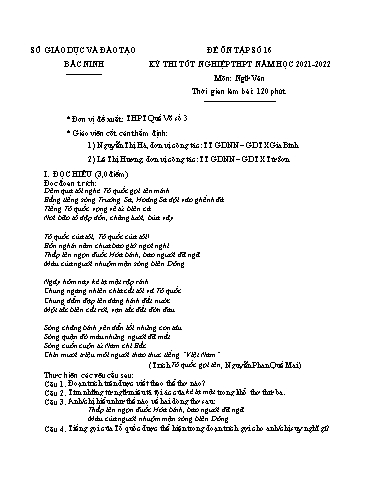 Đề ôn tập số 16 Kỳ thi TN THPT 2022 môn Ngữ văn - Sở GD&ĐT Bắc Ninh (Có đáp án)
