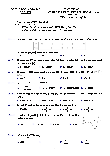 Đề ôn tập số 16 Kỳ thi TN THPT 2022 môn Toán - Trường THPT Quế Võ số 2 (Có đáp án)