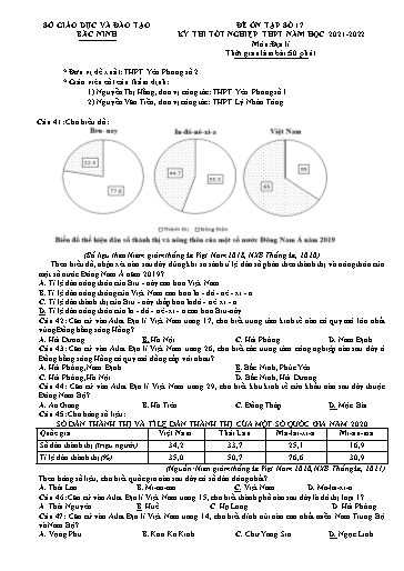 Đề ôn tập số 17 Kỳ thi TN THPT 2022 môn Địa lí - Sở GD&ĐT Bắc Ninh (Có đáp án)