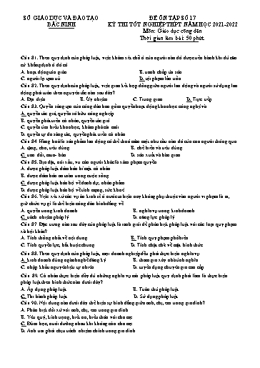 Đề ôn tập số 17 Kỳ thi TN THPT 2022 môn GDCD - Trường THPT Chuyên Bắc Ninh (Có đáp án)