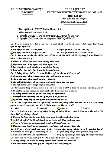 Đề ôn tập số 17 Kỳ thi TN THPT 2022 môn Lịch sử - Sở GD&ĐT Bắc Ninh (Có đáp án)