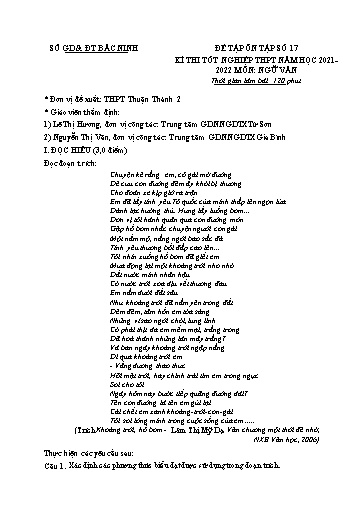 Đề ôn tập số 17 Kỳ thi TN THPT 2022 môn Ngữ văn - Sở GD&ĐT Bắc Ninh (Có đáp án)