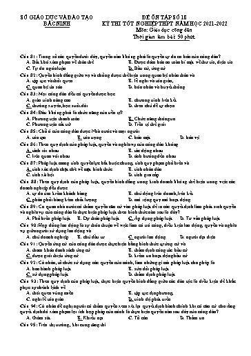 Đề ôn tập số 18 Kỳ thi TN THPT 2022 môn GDCD - Trường THPT Yên Phong số 1 (Có đáp án)
