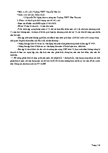 Đề ôn tập số 18 Kỳ thi TN THPT 2022 môn Hóa học - Trường THPT Nguyễn Văn Cừ (Có đáp án)