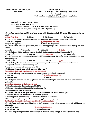 Đề ôn tập số 18 Kỳ thi TN THPT 2022 môn Lịch sử - Sở GD&ĐT Bắc Ninh (Có đáp án)