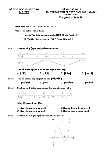 Đề ôn tập số 18 Kỳ thi TN THPT 2022 môn Toán - Trường THPT Yên Phong số 2 (Có đáp án)