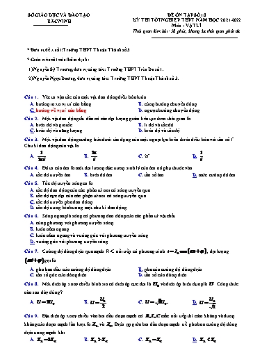 Đề ôn tập số 18 Kỳ thi TN THPT 2022 môn Vật lí - Sở GD&ĐT Bắc Ninh (Có đáp án)