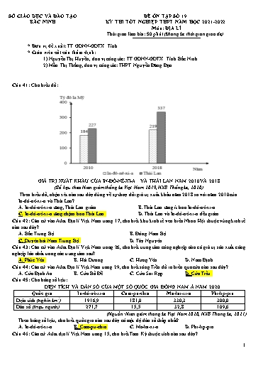 Đề ôn tập số 19 Kỳ thi TN THPT 2022 môn Địa lí - Sở GD&ĐT Bắc Ninh (Có đáp án)