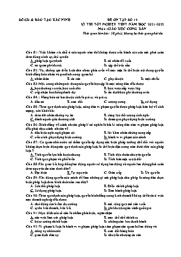 Đề ôn tập số 19 Kỳ thi TN THPT 2022 môn GDCD - Trường THPT Yên Phong số 2 (Có đáp án)