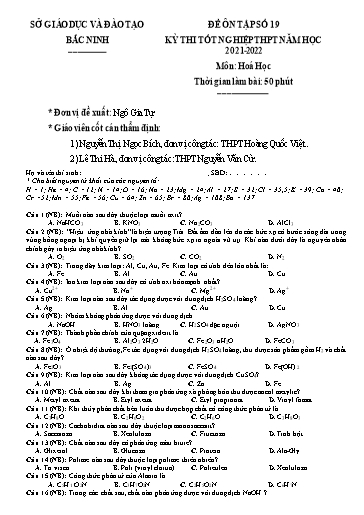 Đề ôn tập số 19 Kỳ thi TN THPT 2022 môn Hóa học - Trường THPT Ngô Gia Tự (Có đáp án)
