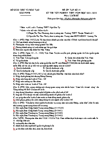 Đề ôn tập số 19 Kỳ thi TN THPT 2022 môn Lịch sử - Sở GD&ĐT Bắc Ninh (Có đáp án)