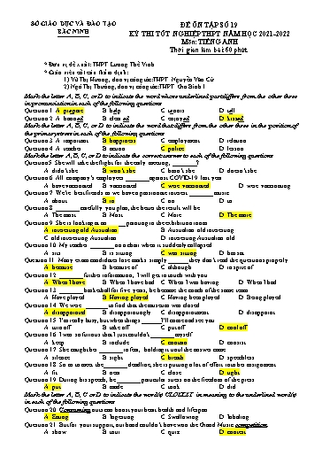 Đề ôn tập số 19 Kỳ thi TN THPT 2022 môn Tiếng Anh - Sở GD&ĐT Bắc Ninh (Có đáp án)
