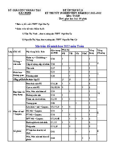 Đề ôn tập số 19 Kỳ thi TN THPT 2022 môn Toán - Trường THPT Ngô Gia Tự (Có đáp án)