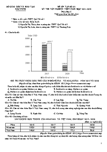 Đề ôn tập số 2 Kỳ thi TN THPT 2022 môn Địa lí - Sở GD&ĐT Bắc Ninh (Có đáp án)