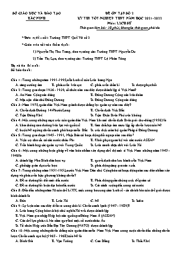 Đề ôn tập số 2 Kỳ thi TN THPT 2022 môn Lịch sử - Sở GD&ĐT Bắc Ninh (Có đáp án)