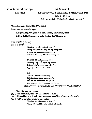 Đề ôn tập số 2 Kỳ thi TN THPT 2022 môn Ngữ văn - Sở GD&ĐT Bắc Ninh (Có đáp án)