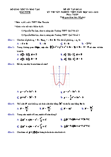 Đề ôn tập số 2 Kỳ thi TN THPT 2022 môn Toán - Trường THPT Hàn Thuyên (Có đáp án)