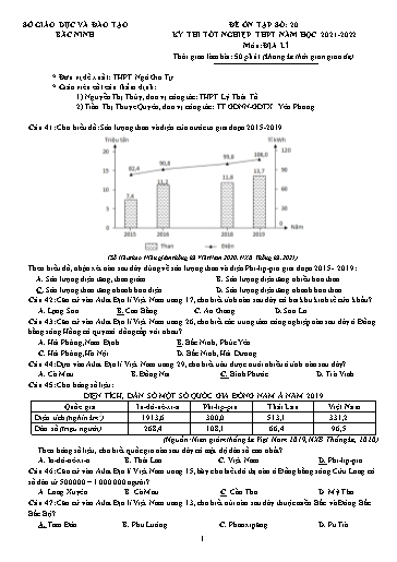 Đề ôn tập số 20 Kỳ thi TN THPT 2022 môn Địa lí - Sở GD&ĐT Bắc Ninh (Có đáp án)