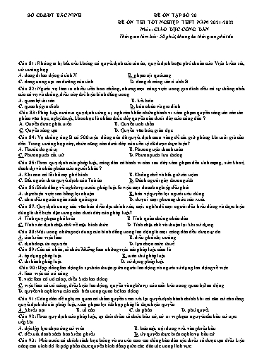 Đề ôn tập số 20 Kỳ thi TN THPT 2022 môn GDCD - Trường THPT Gia Bình số 1 (Có đáp án)