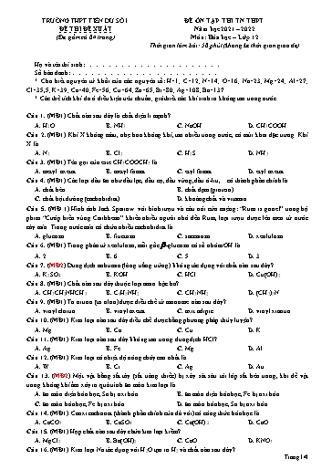Đề ôn tập số 20 Kỳ thi TN THPT 2022 môn Hóa học - Trường THPT Tiên Du số 1 (Có đáp án)