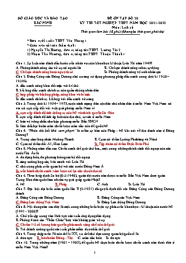 Đề ôn tập số 20 Kỳ thi TN THPT 2022 môn Lịch sử - Sở GD&ĐT Bắc Ninh (Có đáp án)