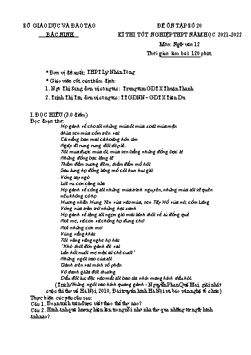 Đề ôn tập số 20 Kỳ thi TN THPT 2022 môn Ngữ văn - Sở GD&ĐT Bắc Ninh (Có đáp án)