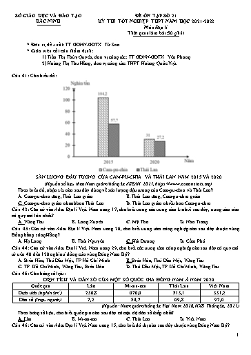 Đề ôn tập số 21 Kỳ thi TN THPT 2022 môn Địa lí - Sở GD&ĐT Bắc Ninh (Có đáp án)