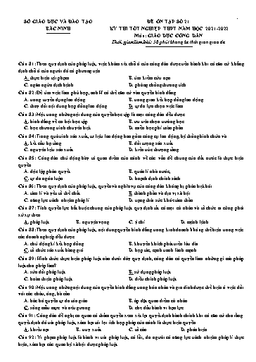 Đề ôn tập số 21 Kỳ thi TN THPT 2022 môn GDCD - Trường THPT Hàm Long (Có đáp án)