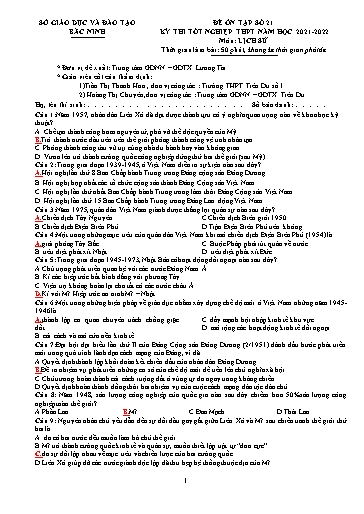 Đề ôn tập số 21 Kỳ thi TN THPT 2022 môn Lịch sử - Sở GD&ĐT Bắc Ninh (Có đáp án)