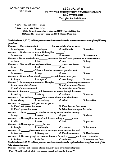 Đề ôn tập số 21 Kỳ thi TN THPT 2022 môn Tiếng Anh - Sở GD&ĐT Bắc Ninh (Có đáp án)