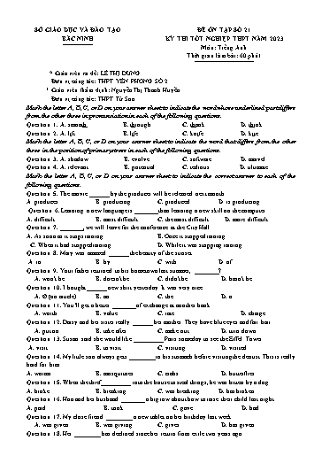 Đề ôn tập số 21 Kỳ thi TN THPT 2023 môn Tiếng Anh - Sở GD&ĐT Bắc Ninh (Có đáp án)
