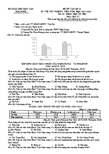 Đề ôn tập số 22 Kỳ thi TN THPT 2022 môn Địa lí - Sở GD&ĐT Bắc Ninh (Có đáp án)