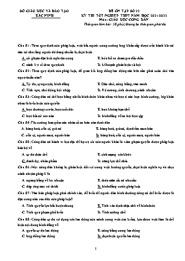 Đề ôn tập số 22 Kỳ thi TN THPT 2022 môn GDCD - Trường THPT Lý Thái Tổ (Có đáp án)