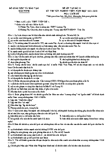 Đề ôn tập số 22 Kỳ thi TN THPT 2022 môn Lịch sử - Sở GD&ĐT Bắc Ninh (Có đáp án)