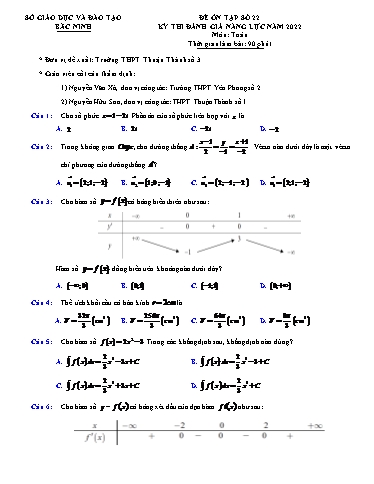 Đề ôn tập số 22 Kỳ thi TN THPT 2022 môn Toán - Trường THPT Thuận Thành số 3 (Có đáp án)