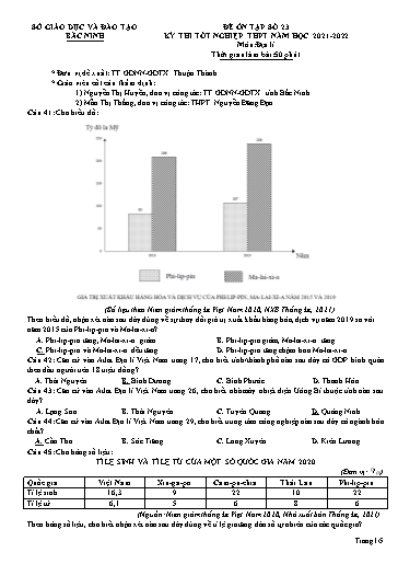 Đề ôn tập số 23 Kỳ thi TN THPT 2022 môn Địa lí - Sở GD&ĐT Bắc Ninh (Có đáp án)