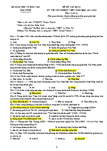 Đề ôn tập số 23 Kỳ thi TN THPT 2022 môn Lịch sử - Sở GD&ĐT Bắc Ninh (Có đáp án)